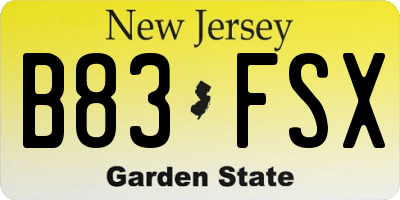 NJ license plate B83FSX