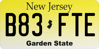 NJ license plate B83FTE