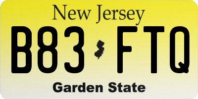 NJ license plate B83FTQ