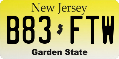 NJ license plate B83FTW