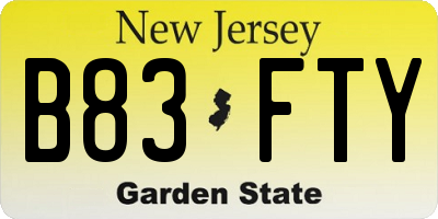 NJ license plate B83FTY