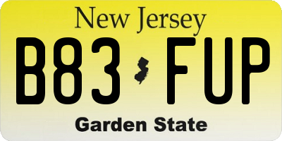 NJ license plate B83FUP