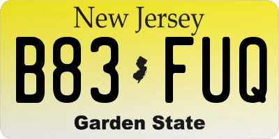 NJ license plate B83FUQ