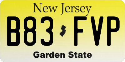 NJ license plate B83FVP