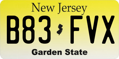 NJ license plate B83FVX