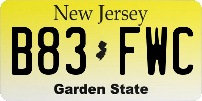 NJ license plate B83FWC