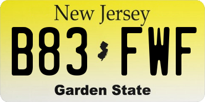 NJ license plate B83FWF