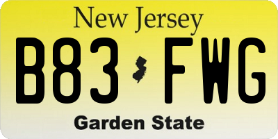 NJ license plate B83FWG