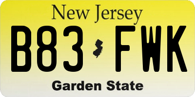 NJ license plate B83FWK