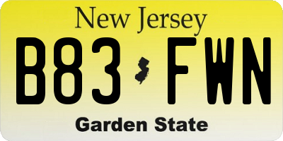 NJ license plate B83FWN