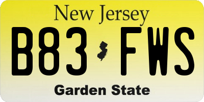 NJ license plate B83FWS