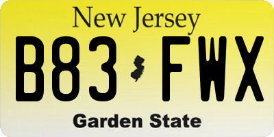 NJ license plate B83FWX