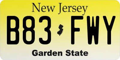 NJ license plate B83FWY