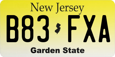 NJ license plate B83FXA