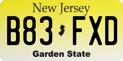 NJ license plate B83FXD