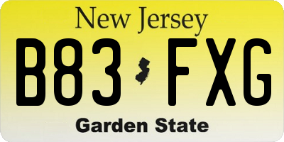 NJ license plate B83FXG