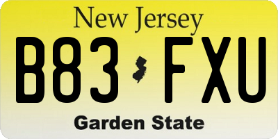 NJ license plate B83FXU