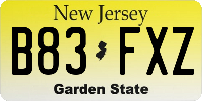NJ license plate B83FXZ