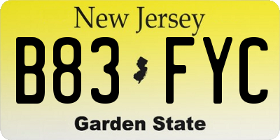 NJ license plate B83FYC