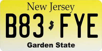 NJ license plate B83FYE