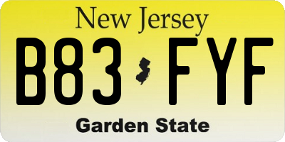 NJ license plate B83FYF