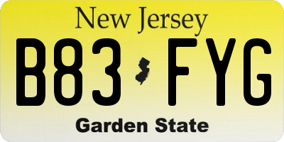 NJ license plate B83FYG