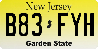 NJ license plate B83FYH