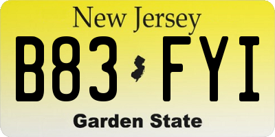 NJ license plate B83FYI