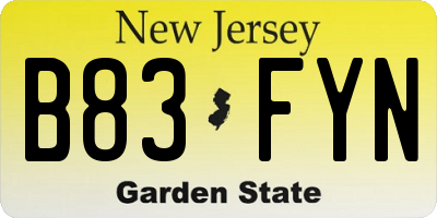 NJ license plate B83FYN