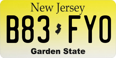NJ license plate B83FYO