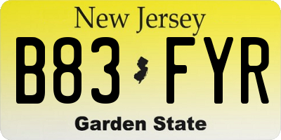 NJ license plate B83FYR