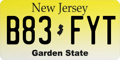 NJ license plate B83FYT