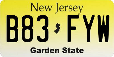 NJ license plate B83FYW