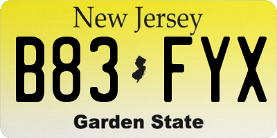 NJ license plate B83FYX