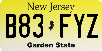 NJ license plate B83FYZ