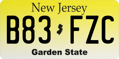 NJ license plate B83FZC