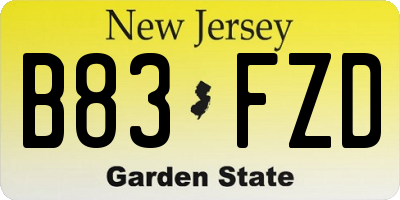 NJ license plate B83FZD