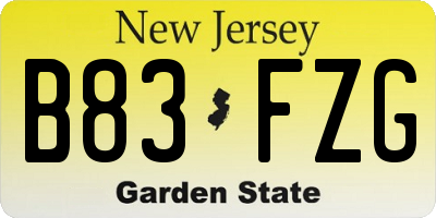 NJ license plate B83FZG