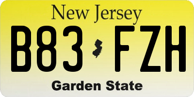 NJ license plate B83FZH