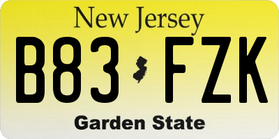 NJ license plate B83FZK