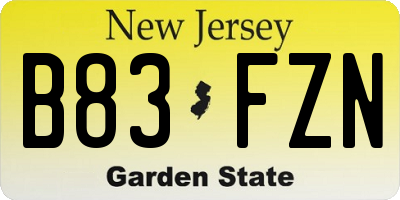 NJ license plate B83FZN