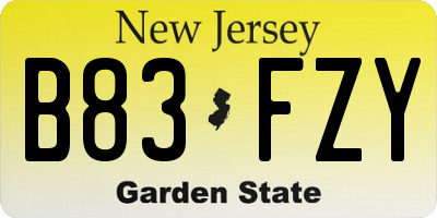 NJ license plate B83FZY