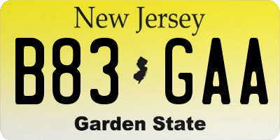 NJ license plate B83GAA