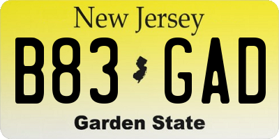 NJ license plate B83GAD