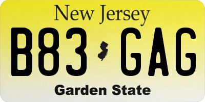 NJ license plate B83GAG