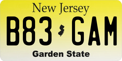 NJ license plate B83GAM