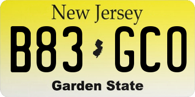 NJ license plate B83GCO