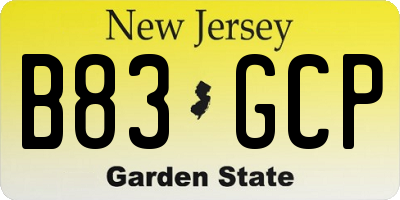 NJ license plate B83GCP