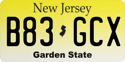 NJ license plate B83GCX