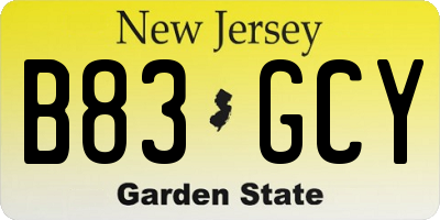 NJ license plate B83GCY
